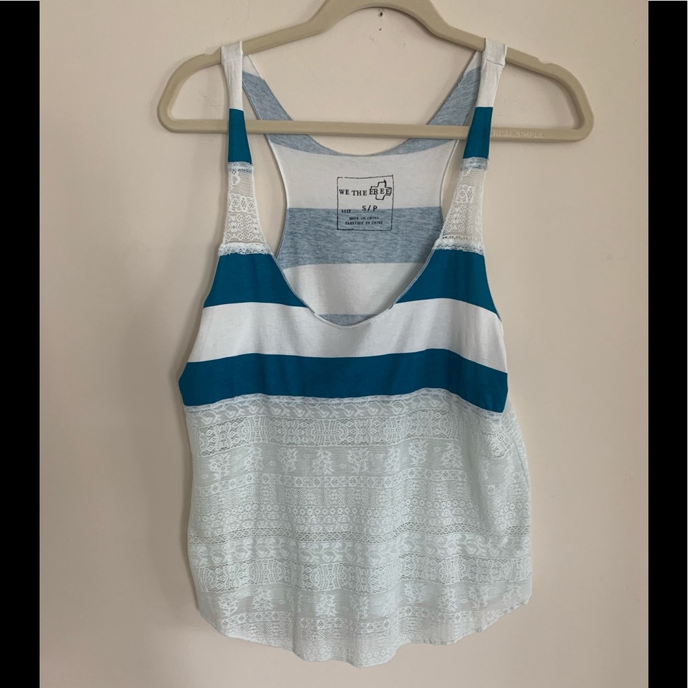 Free People Striped Tank Top with Lace Detail